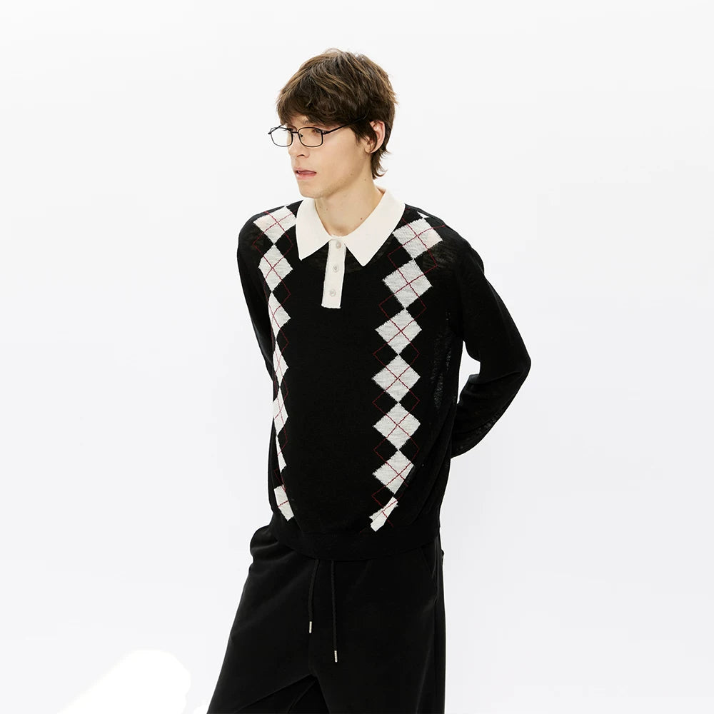 KREATE Edinburgh Diamond 100% Lyocell Knit Long-Sleeve Polo