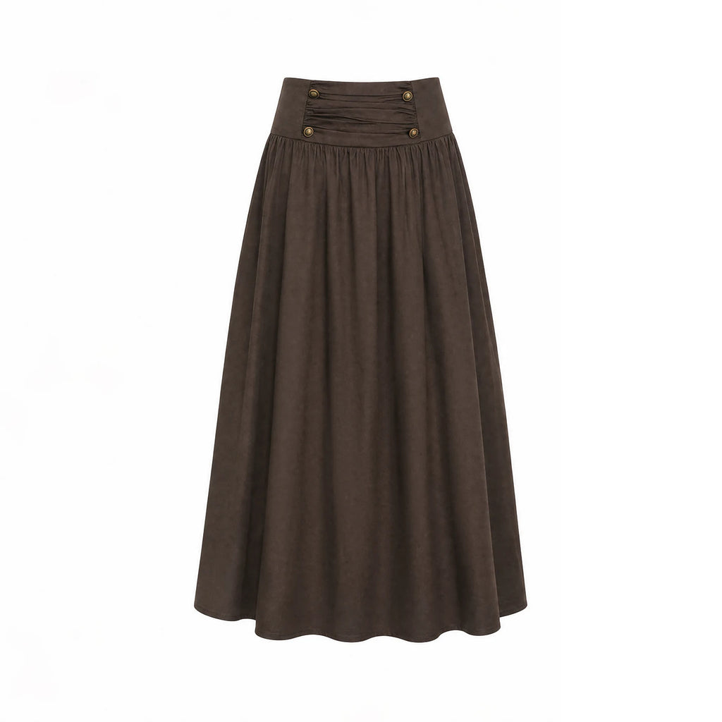 Wildberry Brown High-Waist Pleated A-Line Midi Skirt