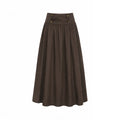 Wildberry Brown High-Waist Pleated A-Line Midi Skirt