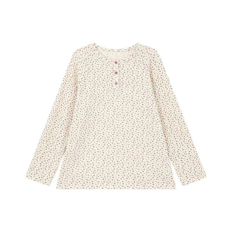 KANO Henley Neck Loose Floral Long-Sleeve Tee