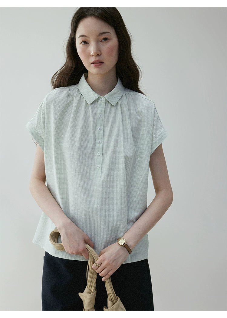 VOOE Korean Checked Half-open Lapel Shirt