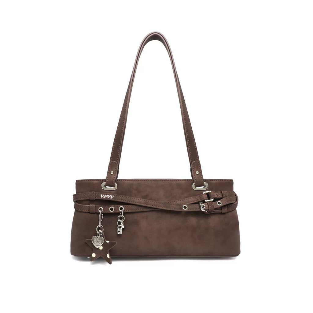 VFVF Gold Faux Leather Zip-Top Shoulder Bag