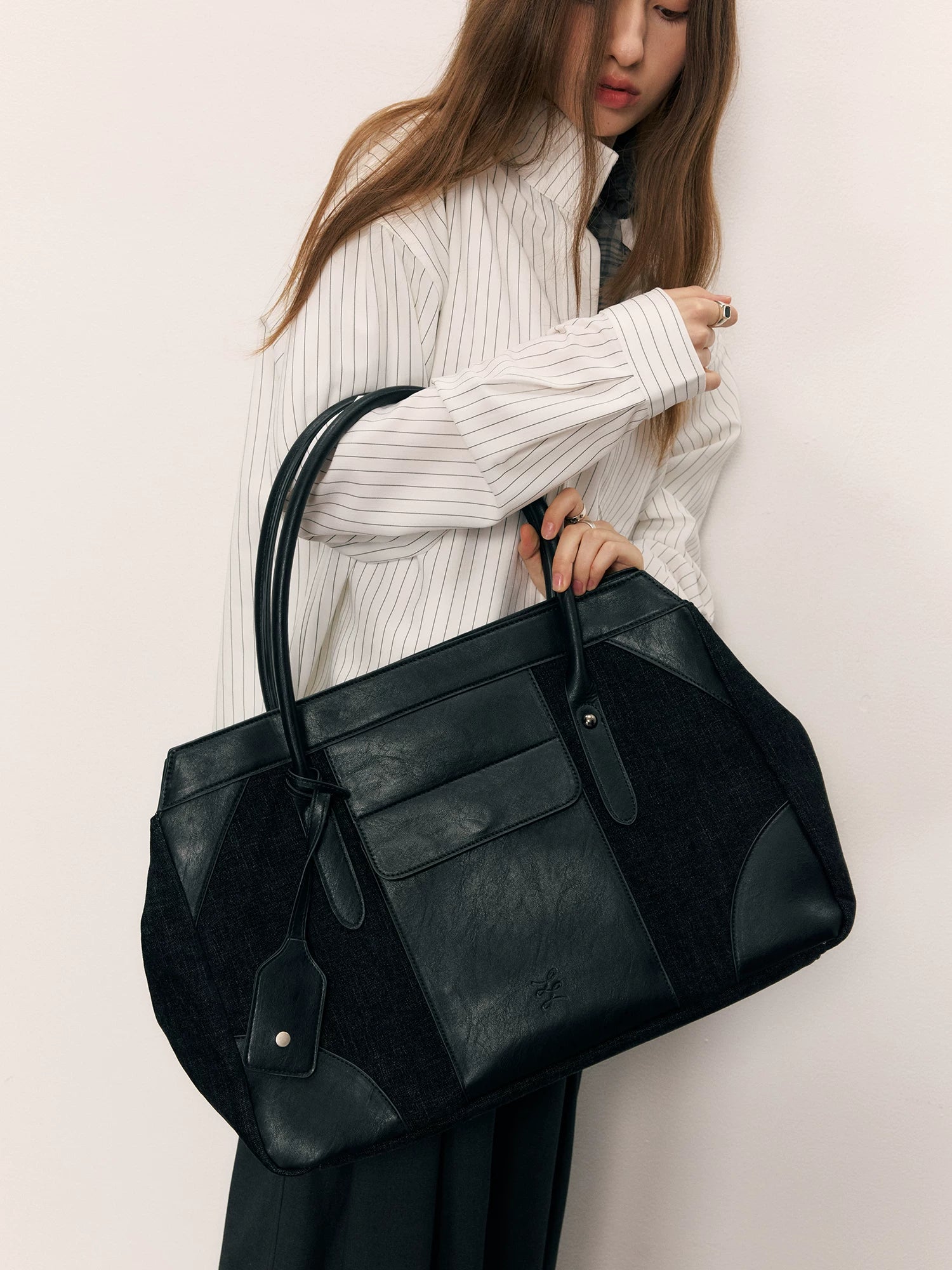 LR MADE Magnetic Snap Lyocell Chenille Textured Leather Hobo Shoulder Bag