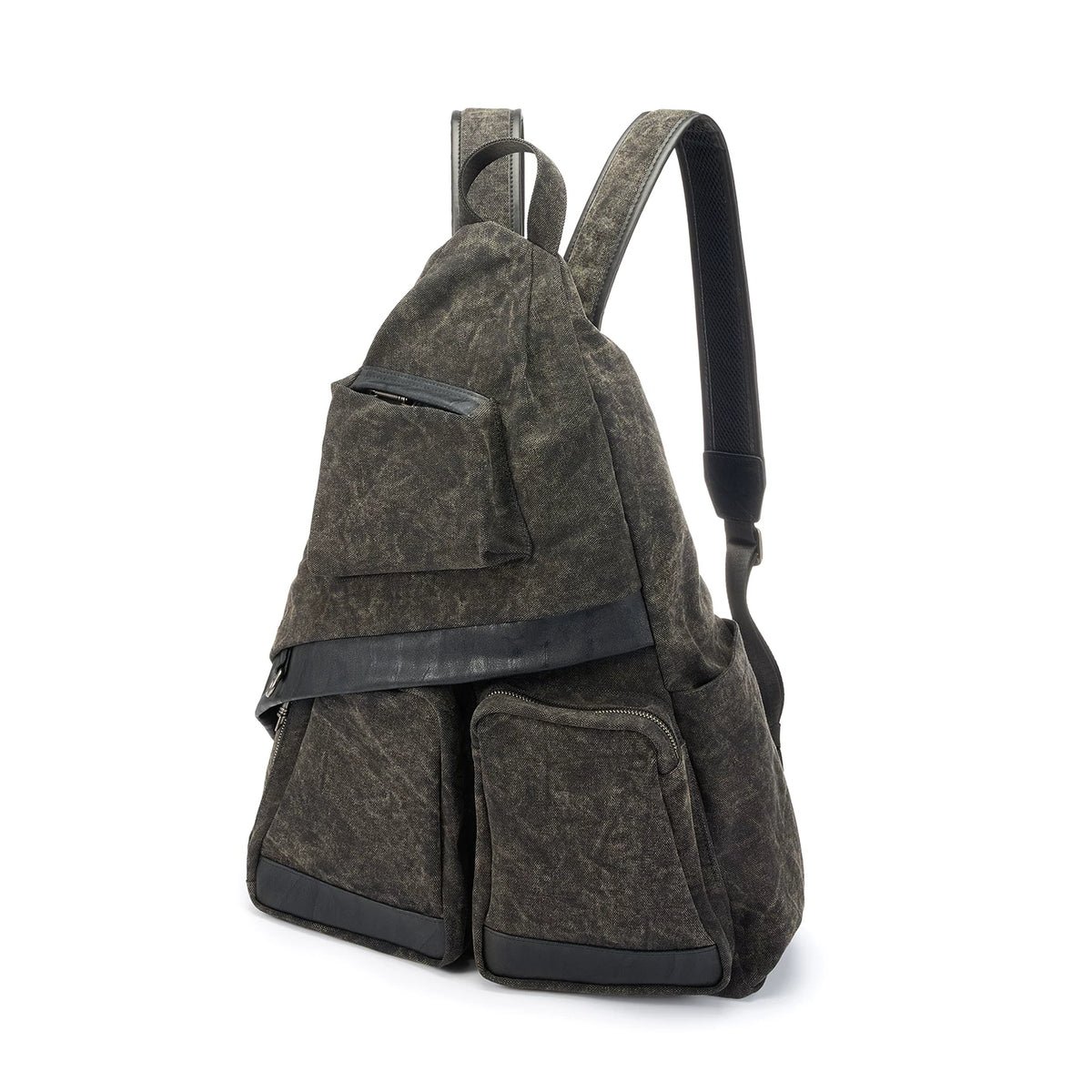 YADAMUI Moss Rock Brown Washed Canvas Zip-Top Backpack