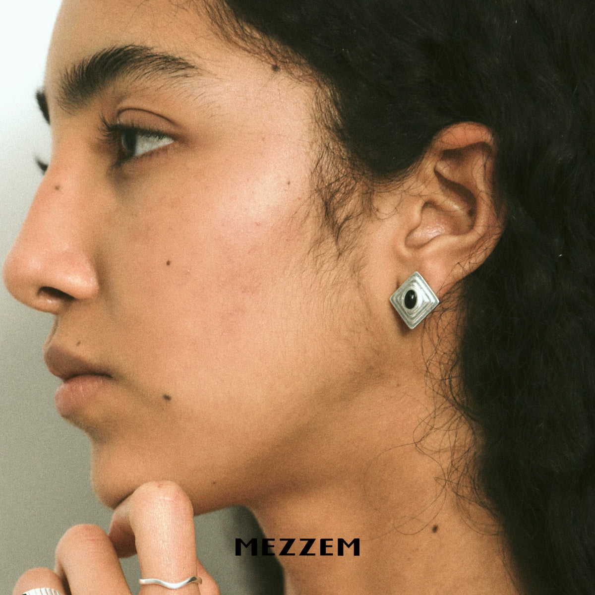 MEZZEM Rhombus Agate & Mother-of-Pearl Stud Earrings