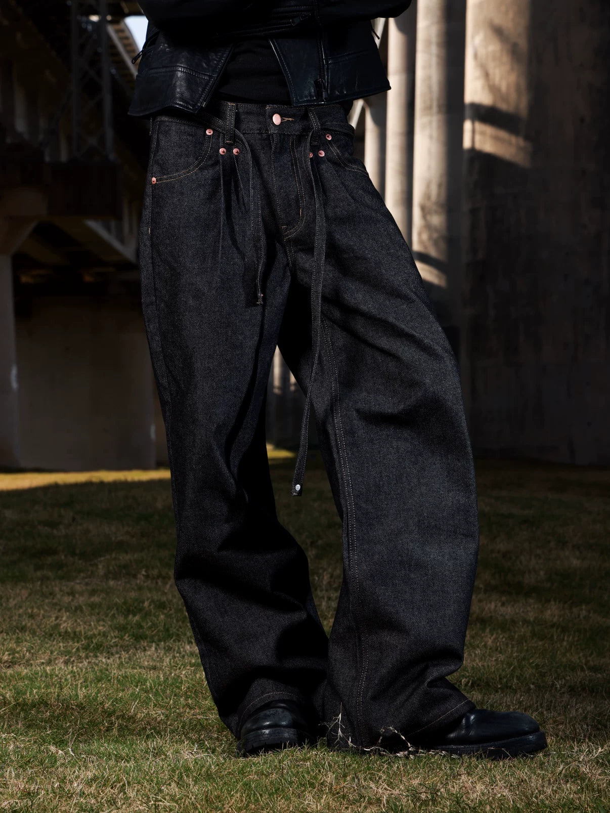 VOWPROGRESS pleated straight loose woven fabric pants