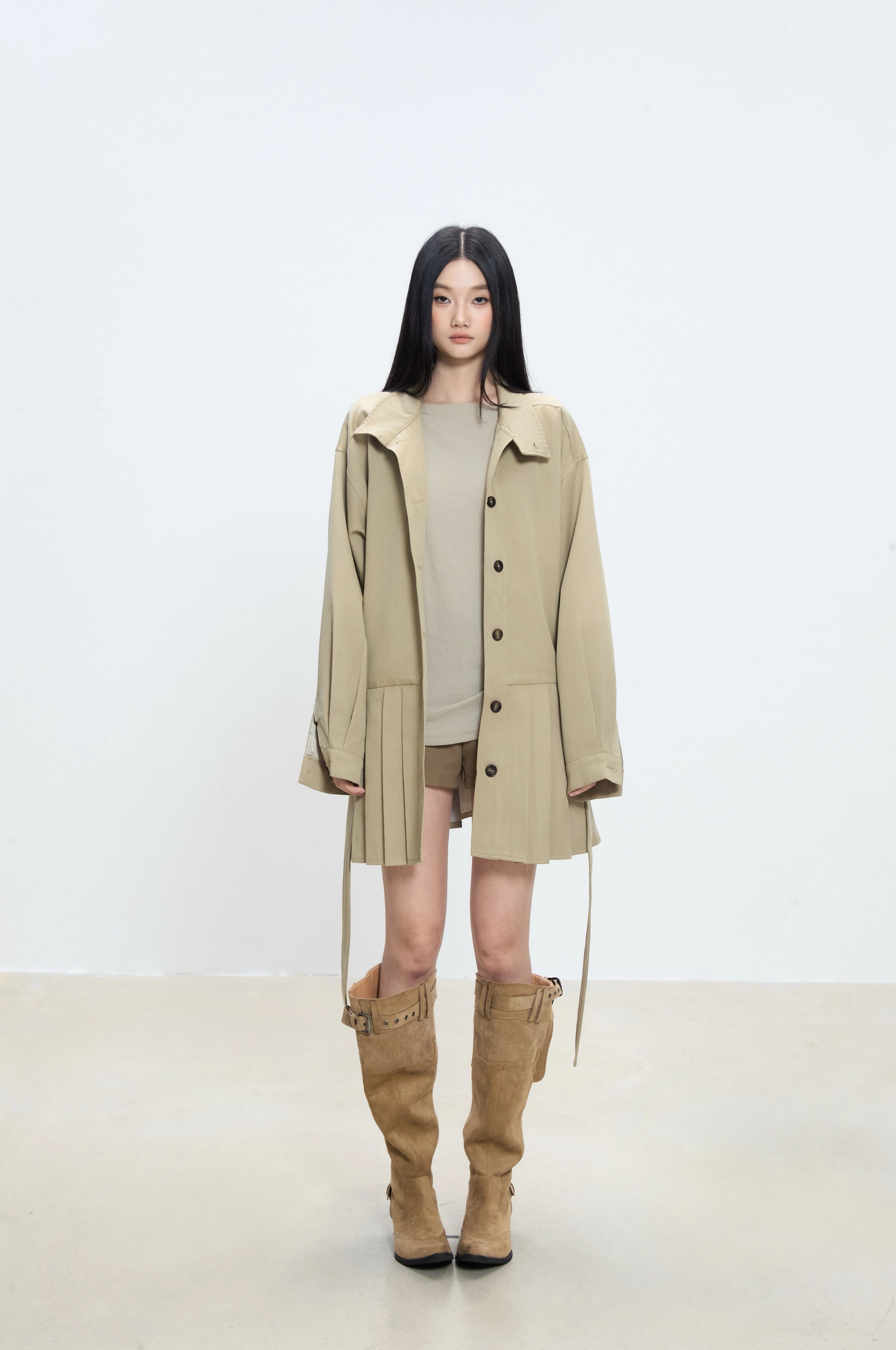 WITHMIN Loose Slimming Casual and Versatile Mid-length Trench Coat