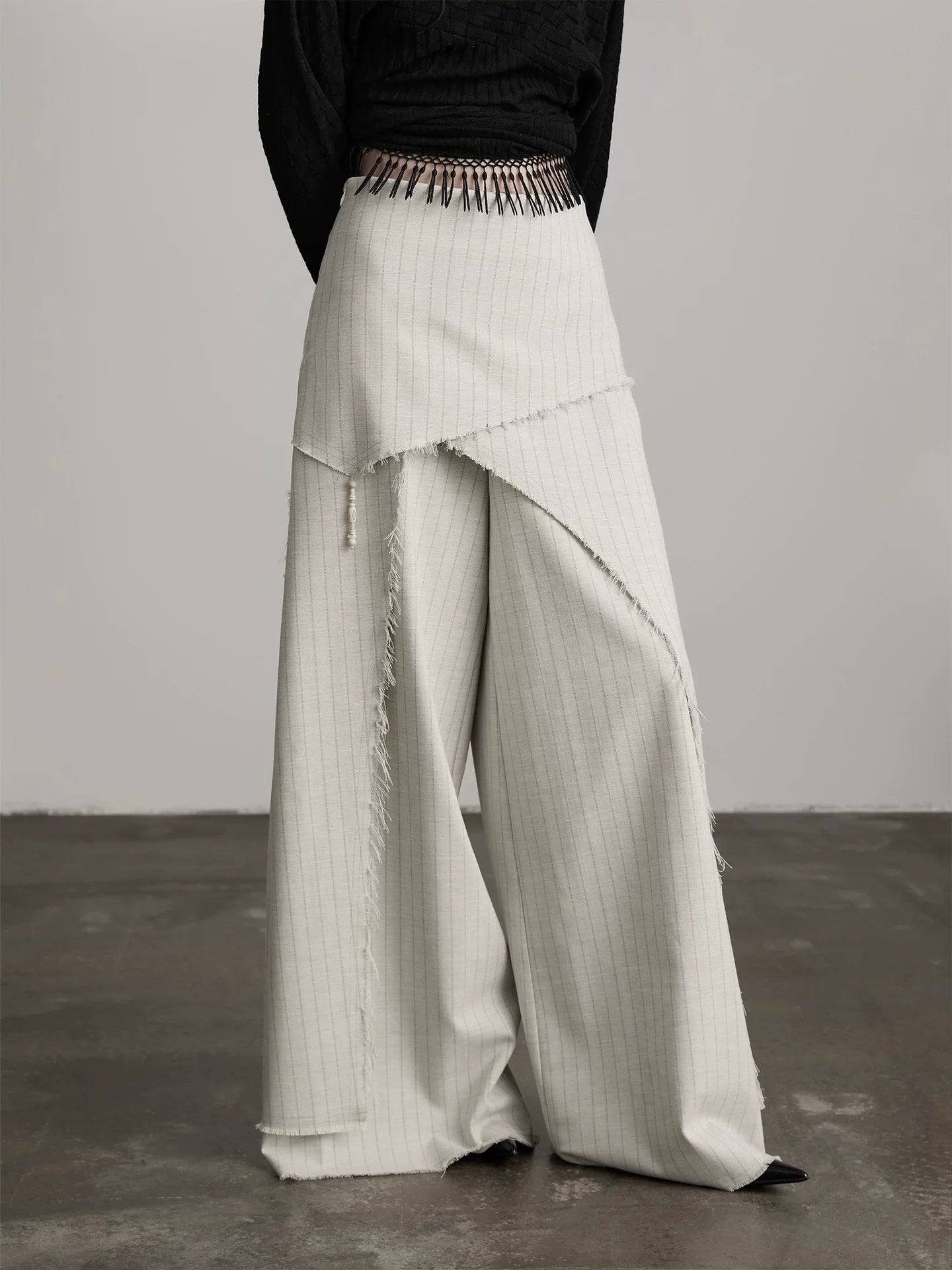INDULGE Irregular Striped Scimitar Wide-leg Slacks