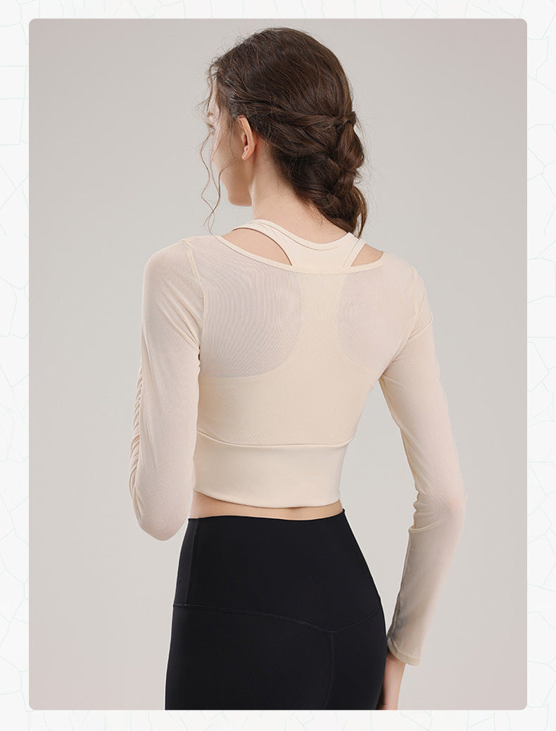 TIANQINGSE Mesh Fake Two-piece Yoga Suit