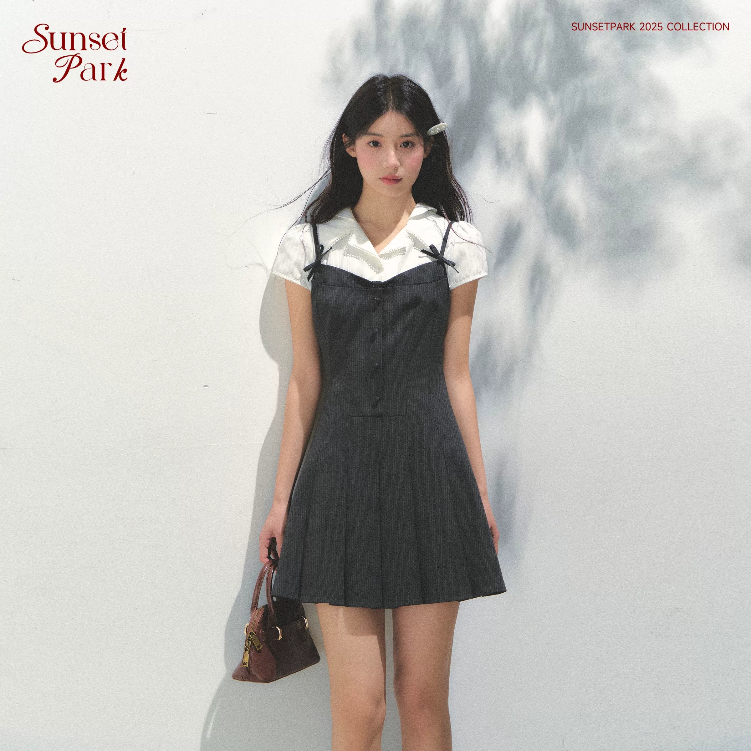 SunsetPark College Fake Two-piece Pleated Dress