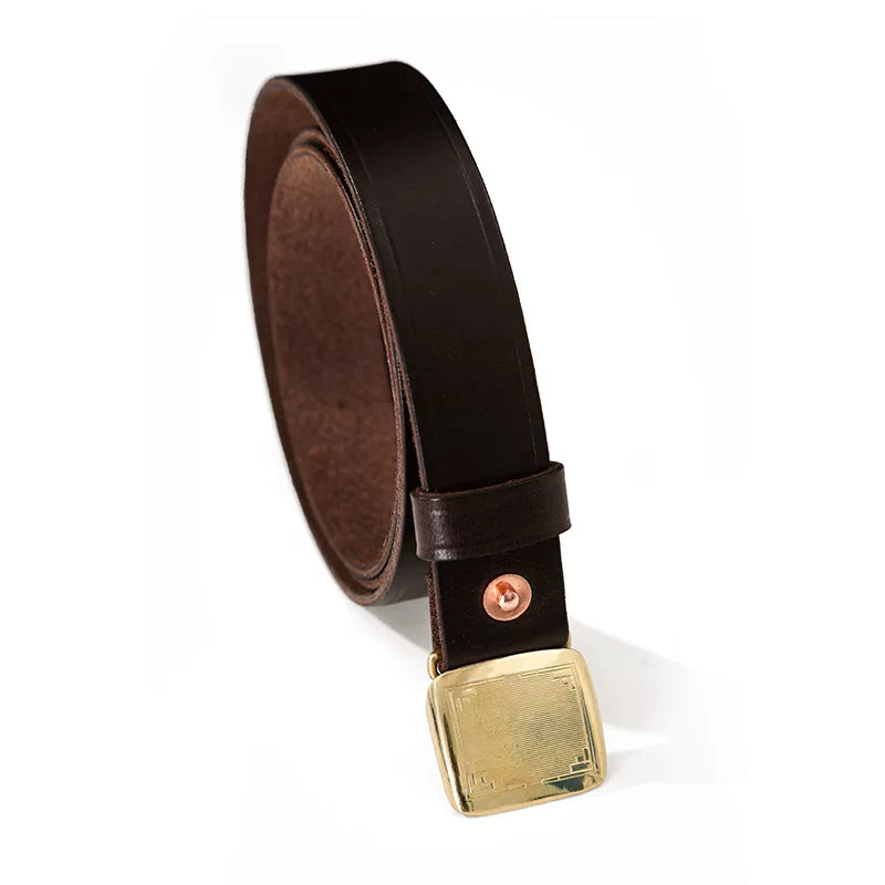 Mbbcar Vintage Leather Belt with Brass Buckle