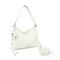 VFVF White Woven Faux Leather Zip-Top Hobo Bag