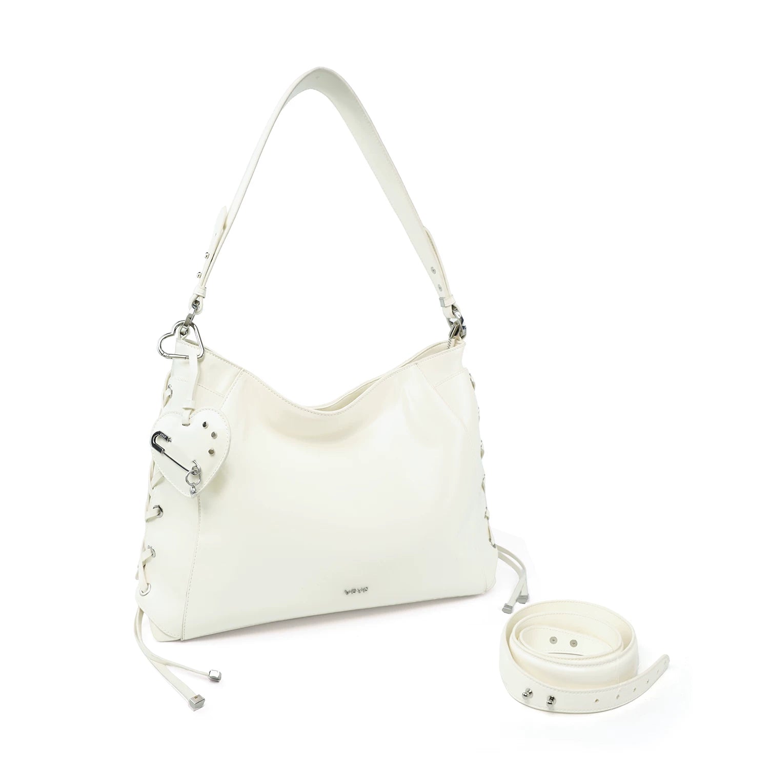 VFVF White Woven Faux Leather Zip-Top Hobo Bag