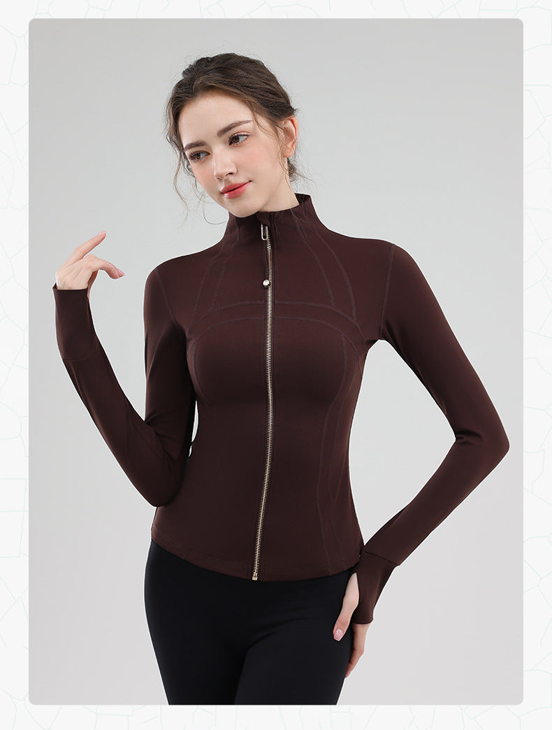 TIANQINGSE Splicing Turtleneck Slim Strap Finger Cover Long-sleeved Gym Clothes