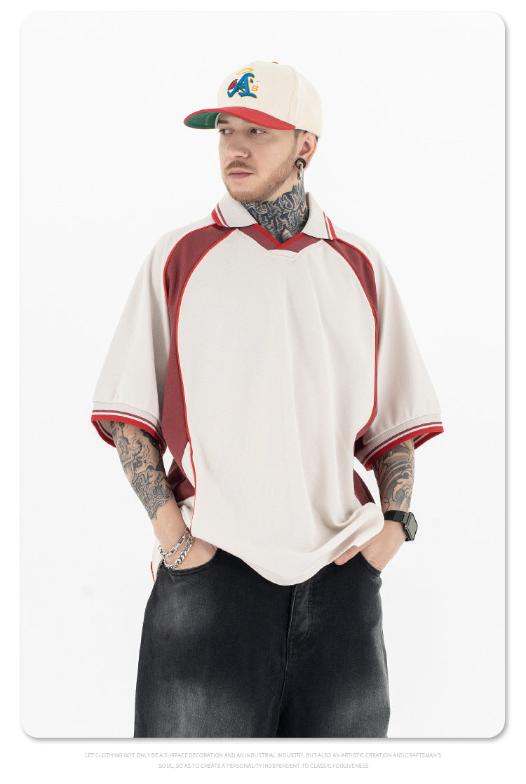 FORGIVNESS Lapel Contrasting Color Splicing Polo Shirt