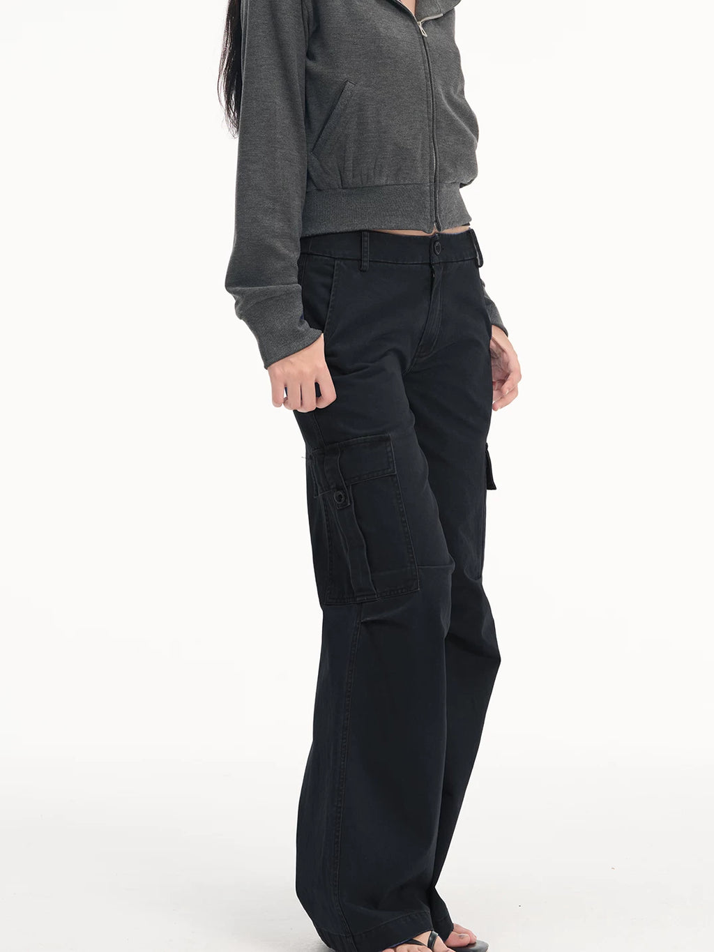 LINY LIBERTY Vintage Washed High-Waist Wide-Leg Cargo Pants