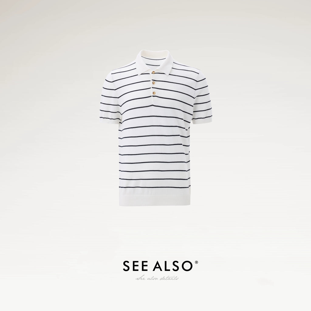 SEE ALSO Black Label Striped Breathable Knit Polo Shirt