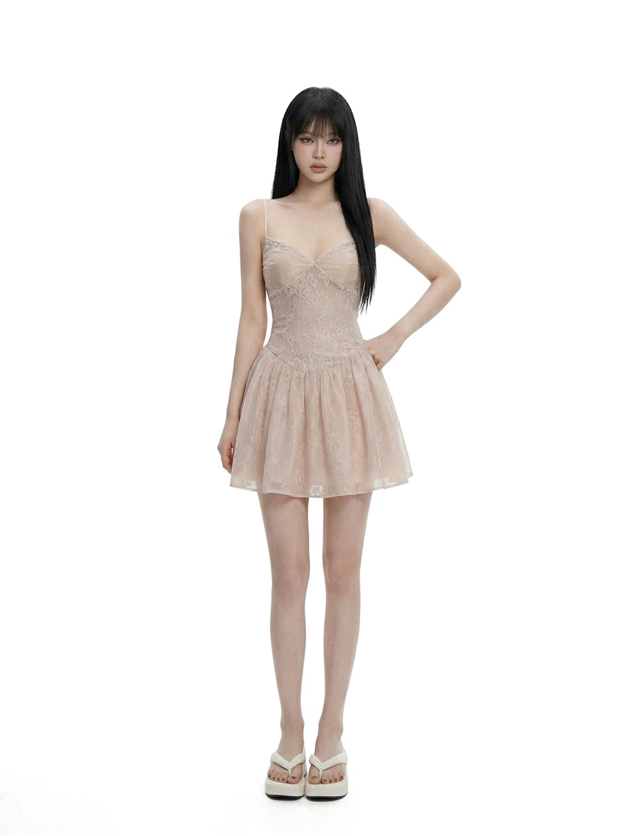 WITHMIN Lace Waist Puffy Skirt Two-piece Set