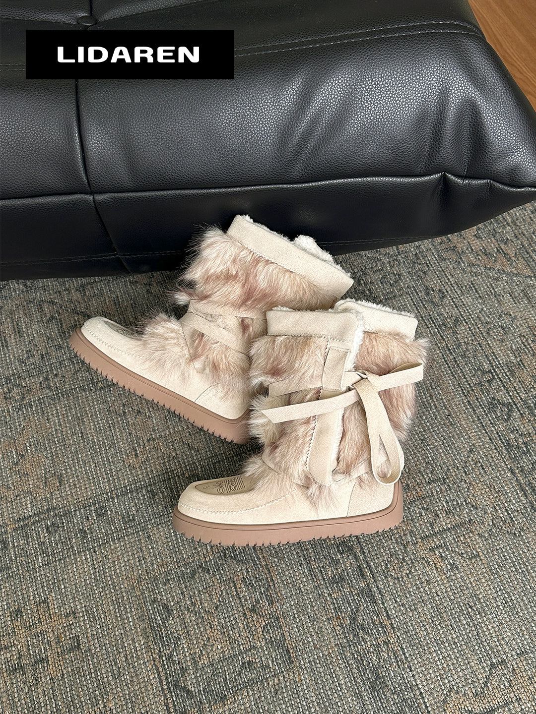 Lidaren Produced Leather Fleece Thick-soled Cotton Boots