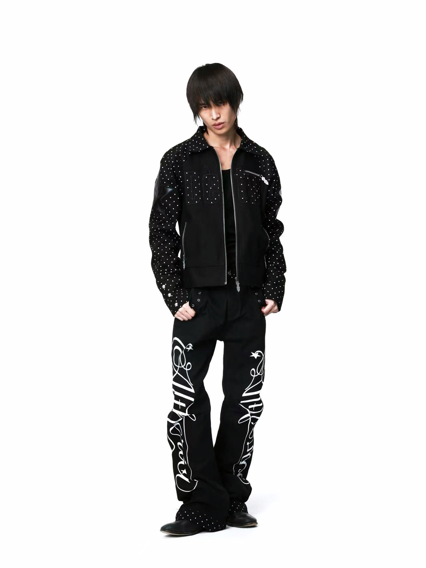 DETW Vintage Polka Dot Notched Collar Patchwork Jacket