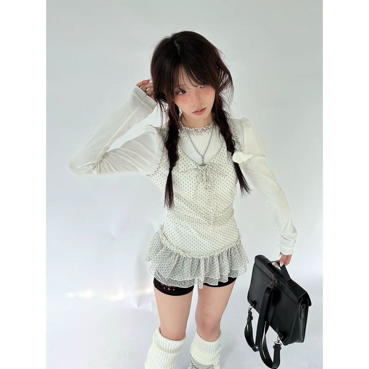 Kasugano TOO Lillian Komatsu Polka Dot Mesh Long-Sleeve Tee