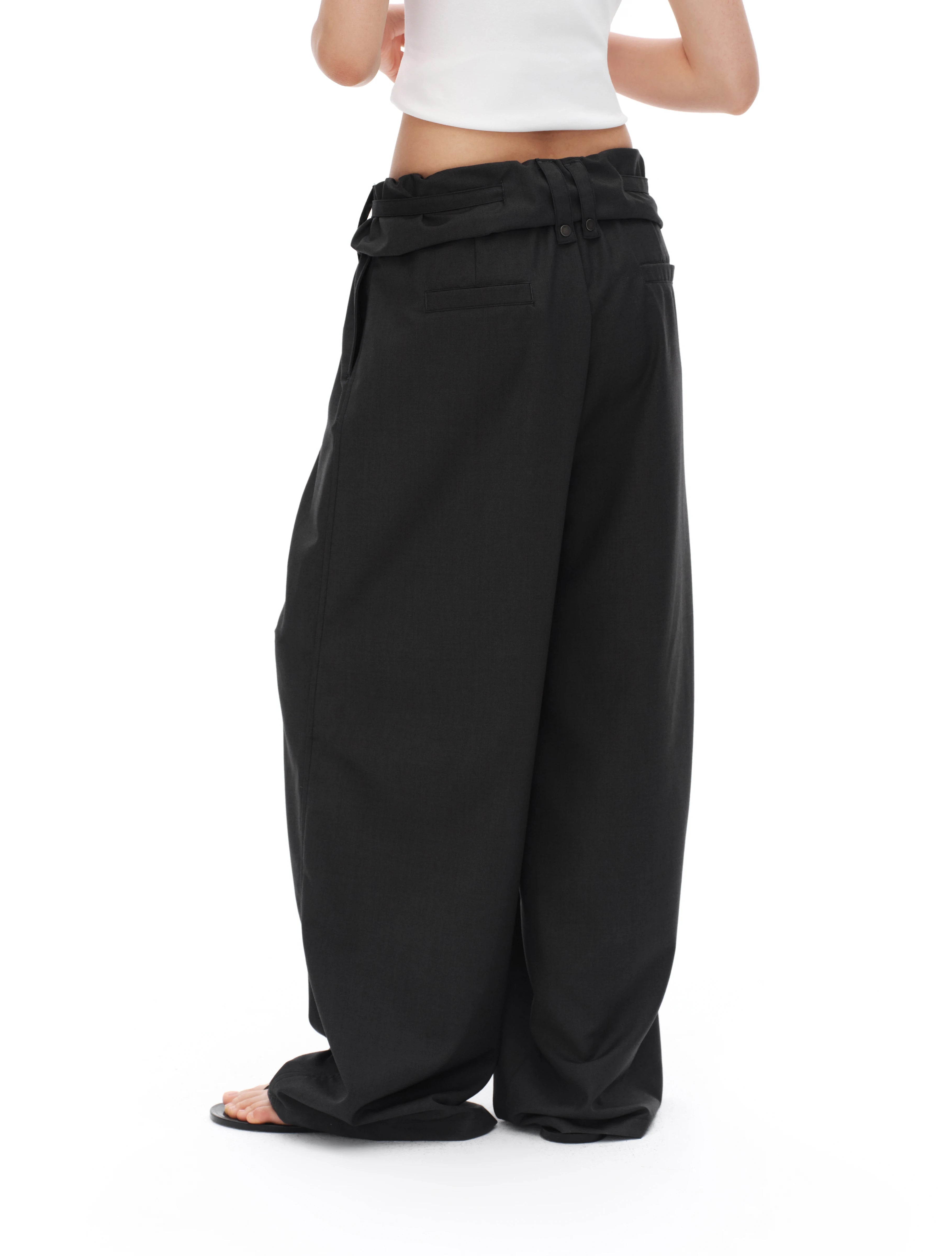 Oinimi Waist Head Loose Drape Strap Wide Leg Slacks