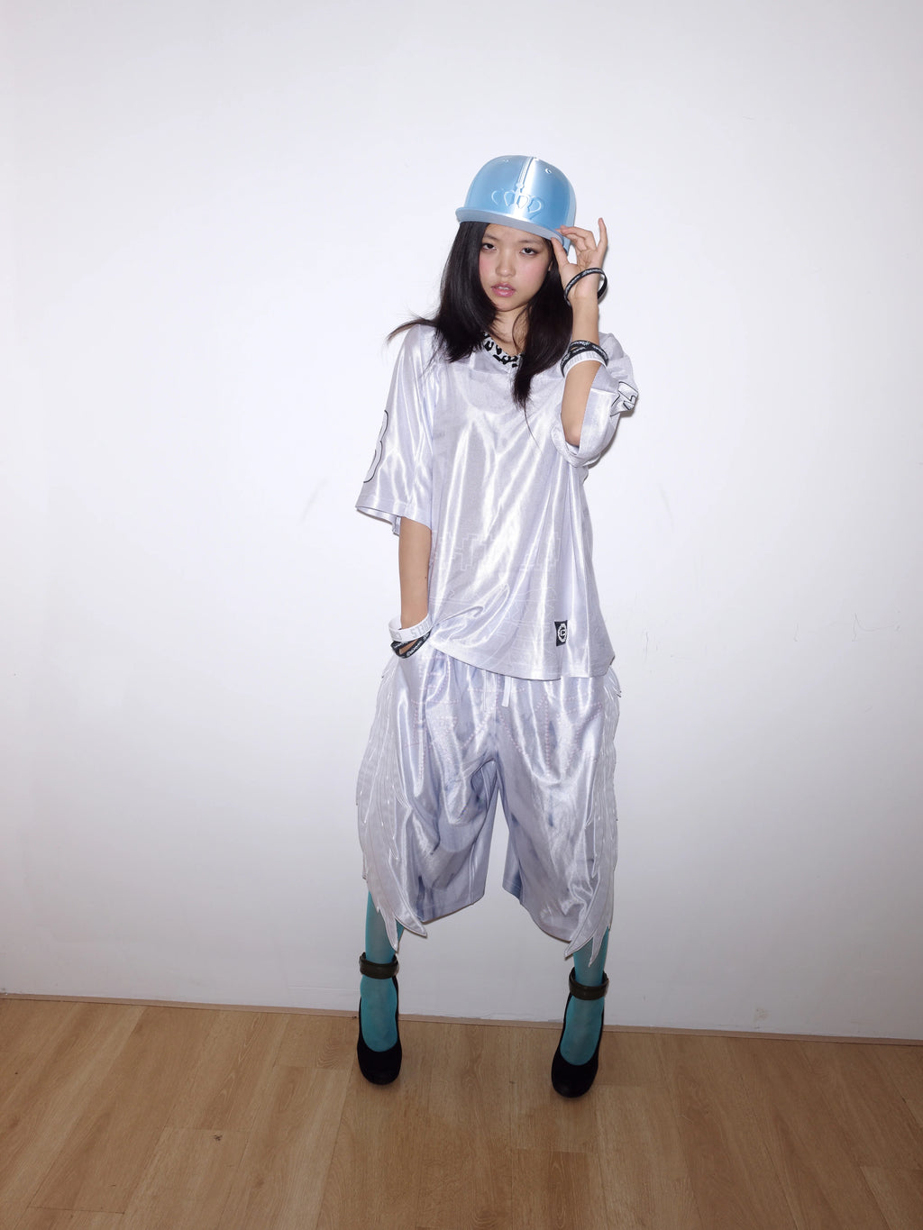 CHAI Splicing Glossy Loose Versatile Jersey Tee