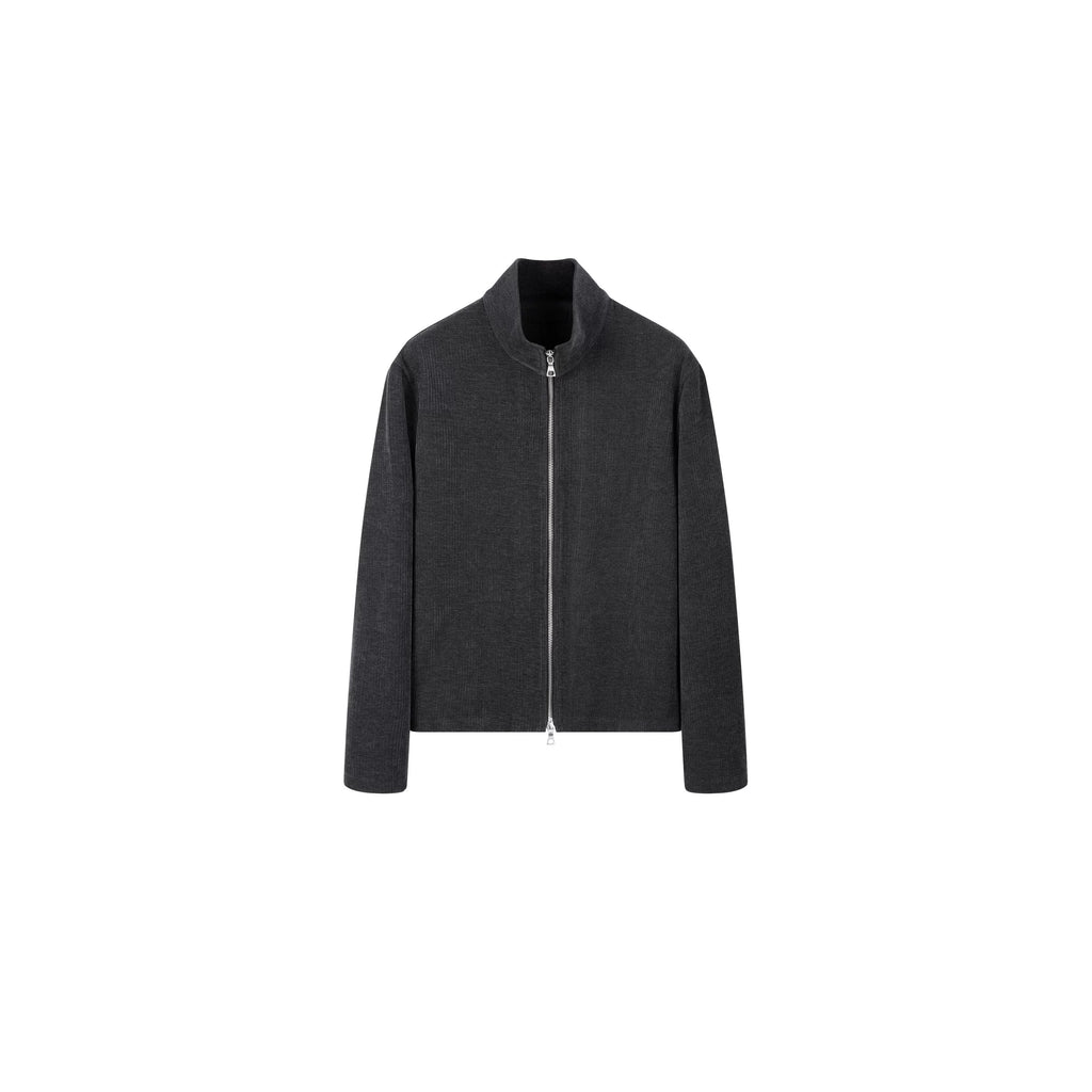 PLUS NO LOGO Striped Double Zipper Turtleneck Jacket