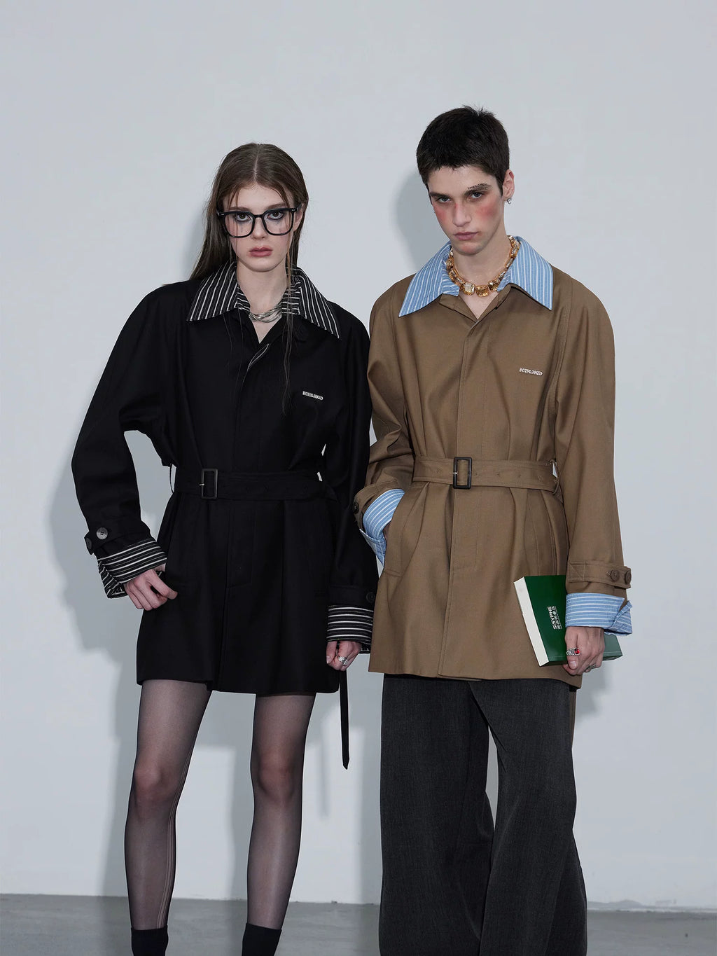 INTERLINKED Contrast Stripe Belted Trench Coat