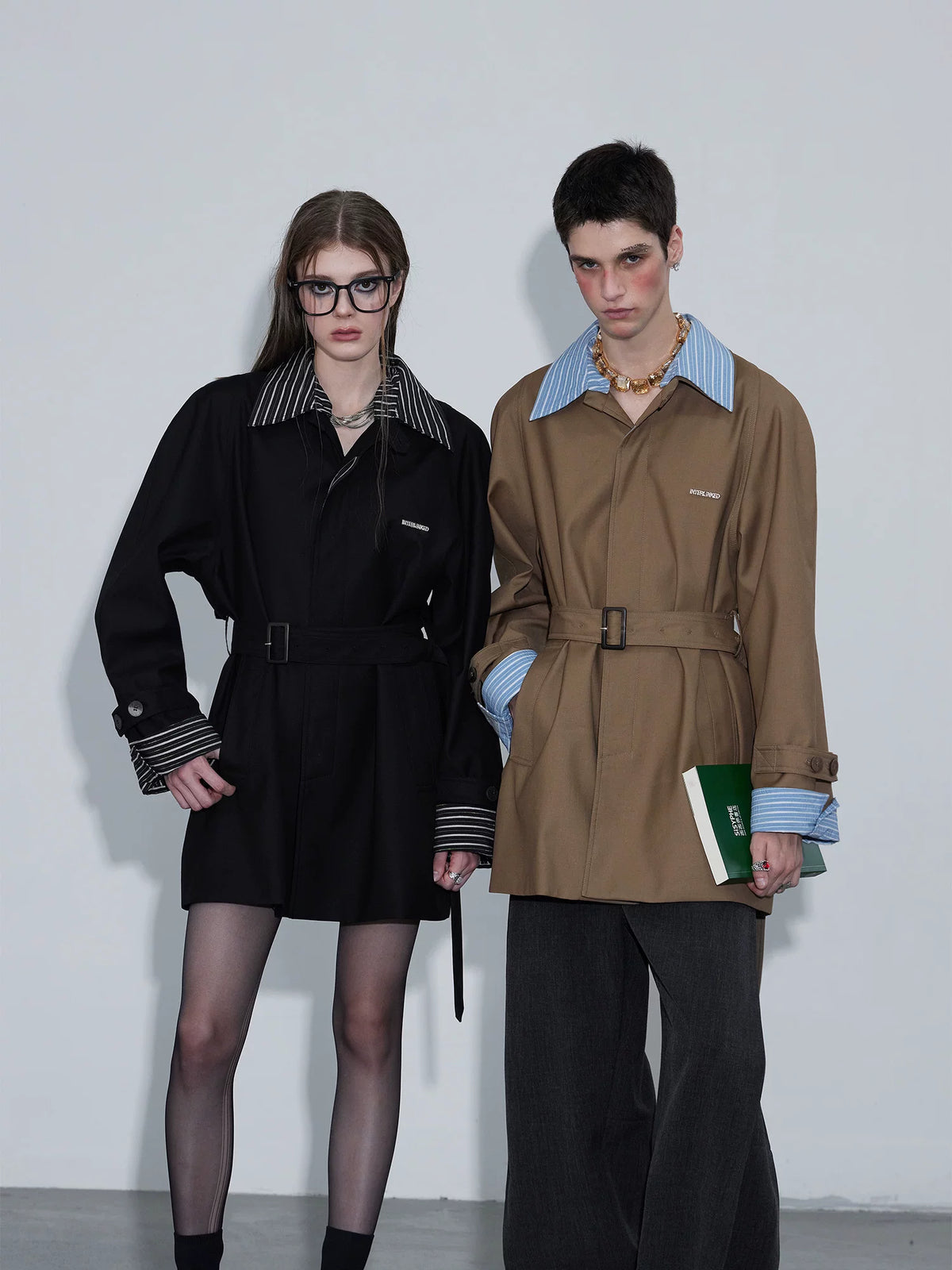 INTERLINKED Contrast Stripe Belted Trench Coat