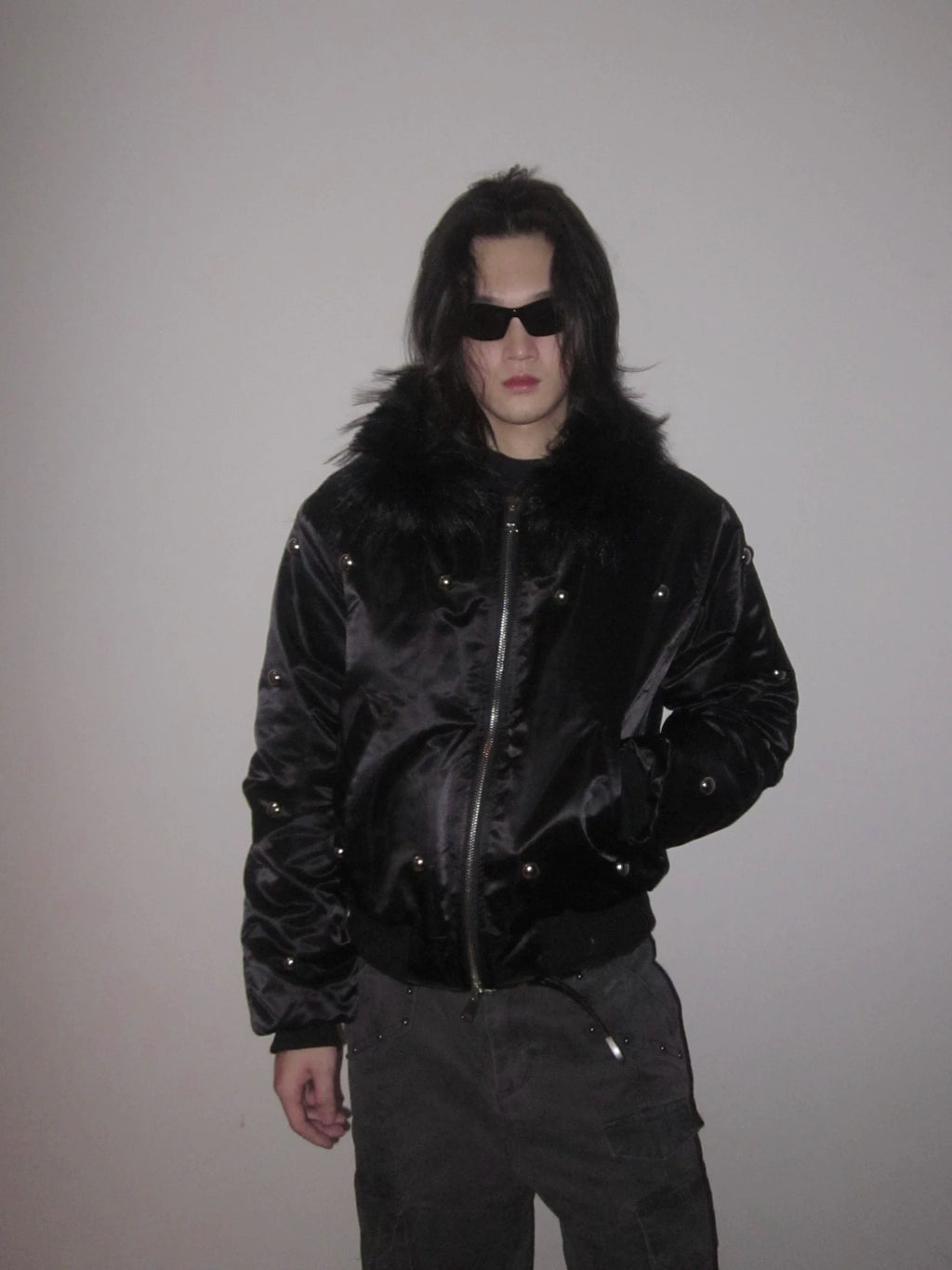 URRRGE Rivet Design Fur Collar Padded Jacket