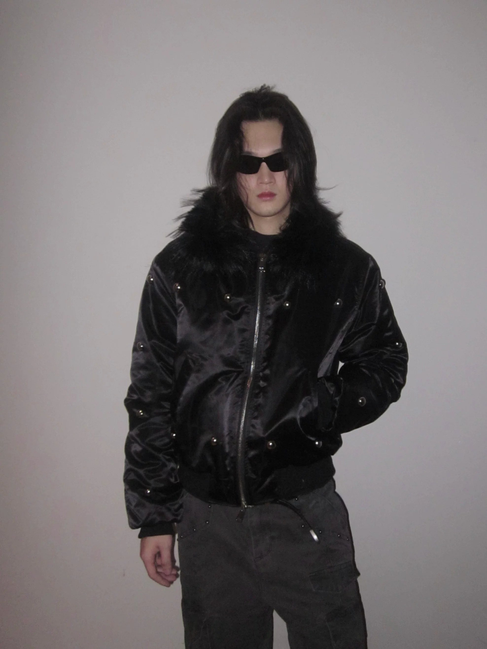 URRRGE Rivet Design Fur Collar Padded Jacket