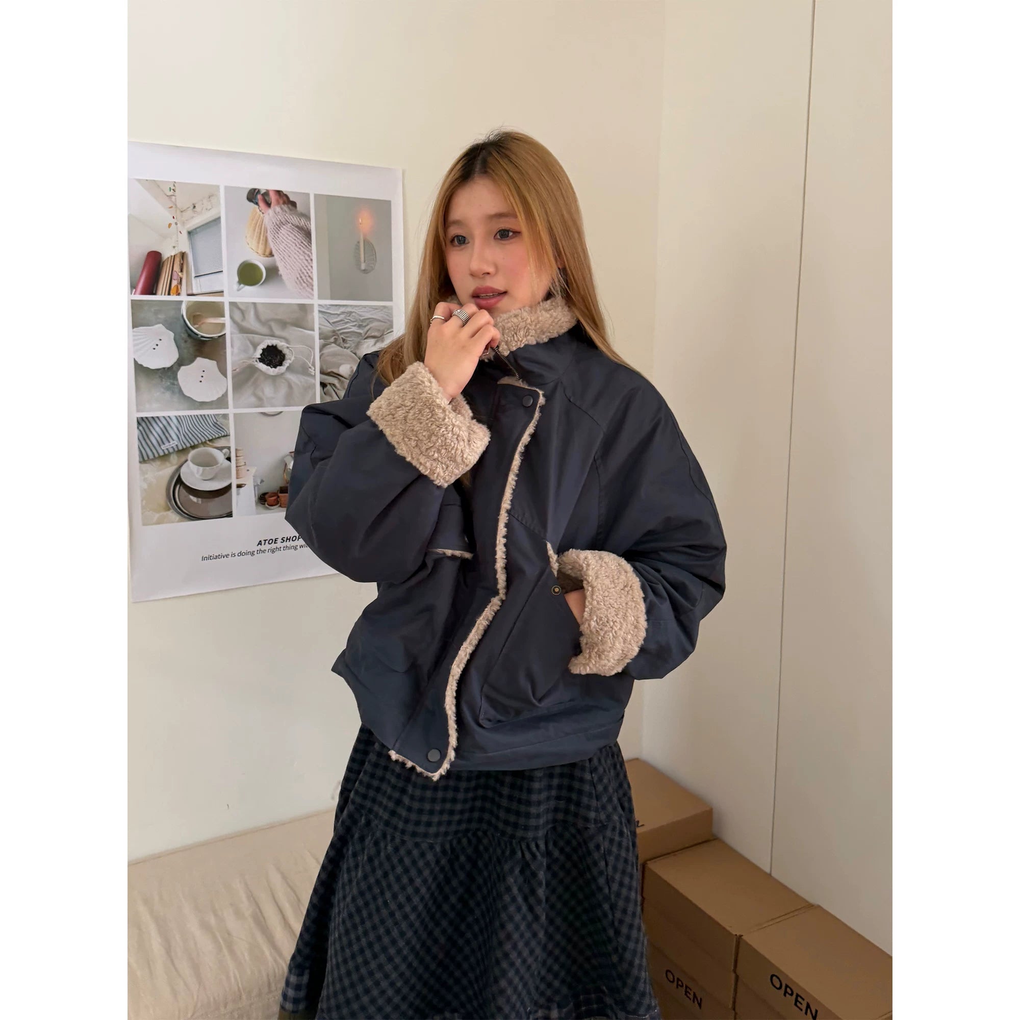 CCYE Lamb Wool Splicing Tooling Jacket
