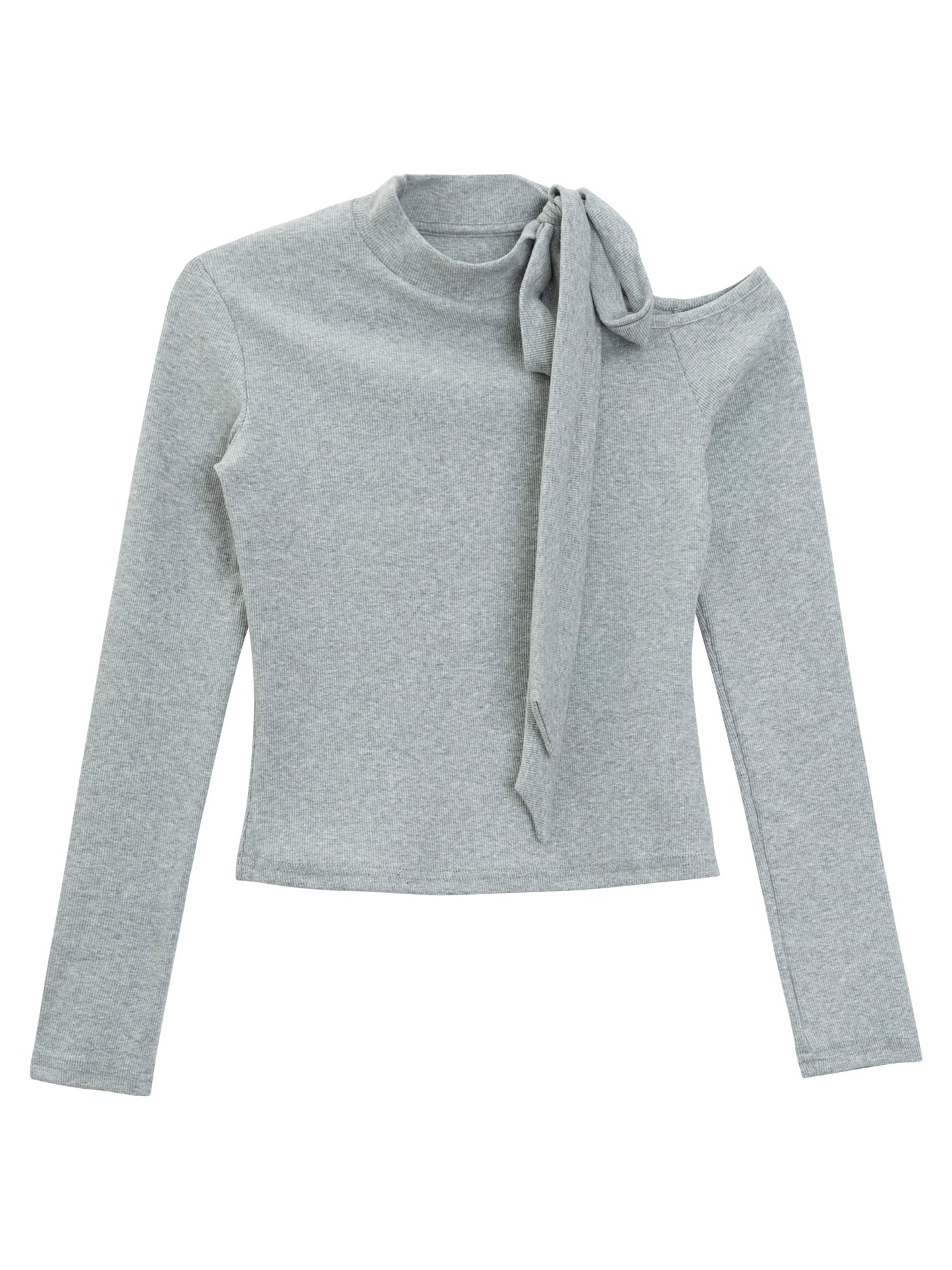 LOVEHEYNEW Strap Hollow Bow Slim Off-Shoulder Long Sleeve
