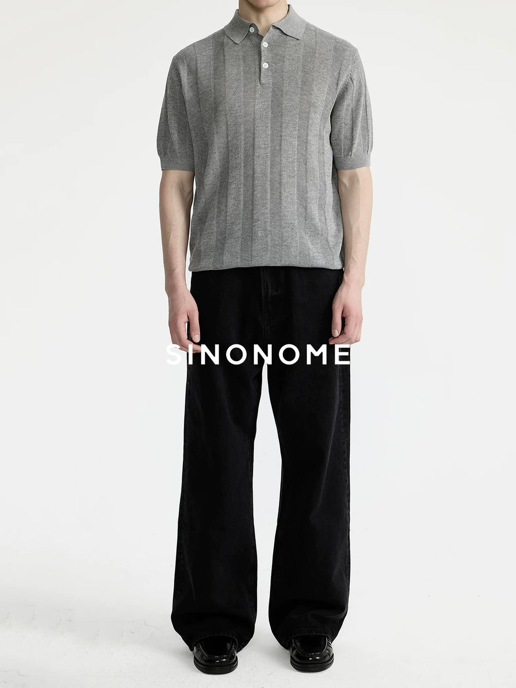 SINONOME Striped Cool-Touch Cropped Knit Polo