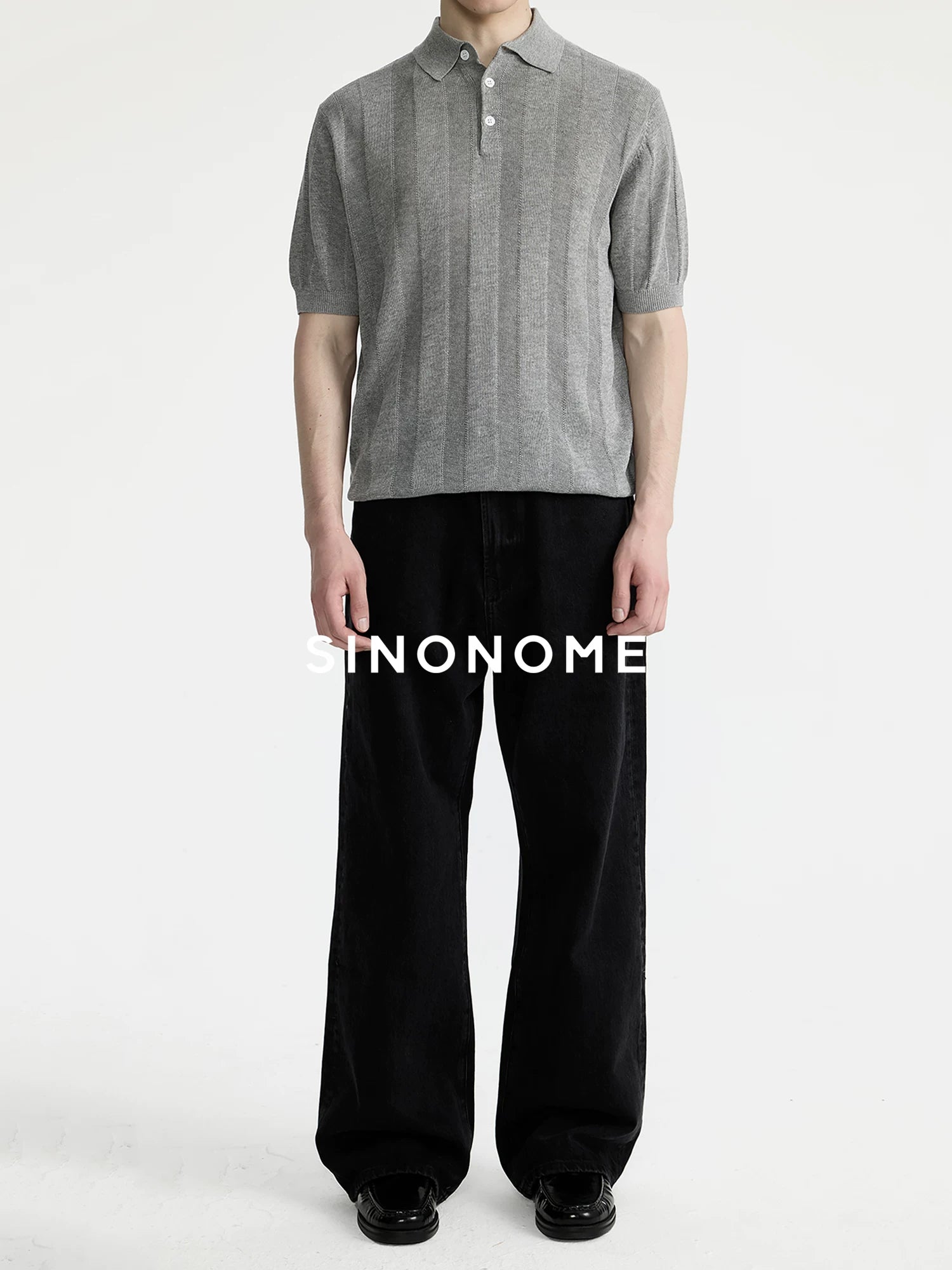 SINONOME Striped Cool-Touch Cropped Knit Polo