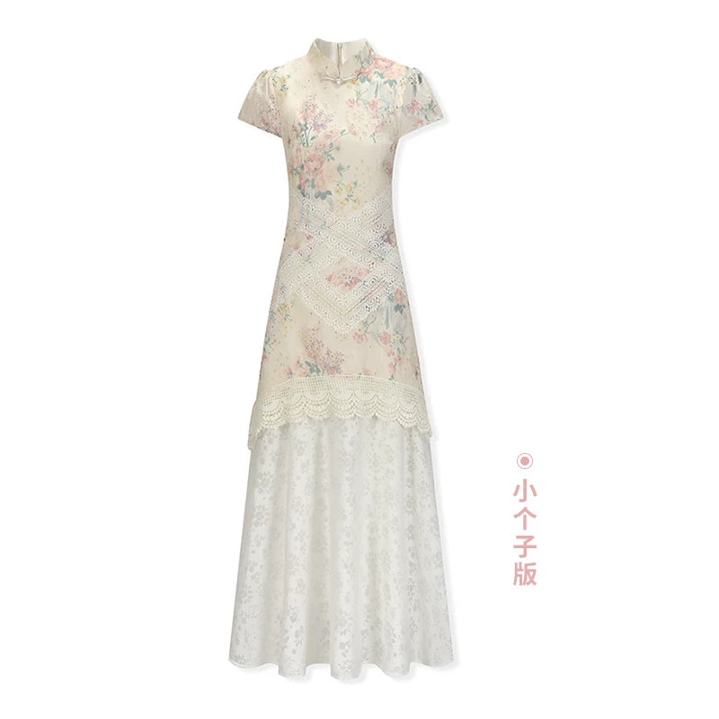 ZIHE Lace Splicing Hollow Floral Dress