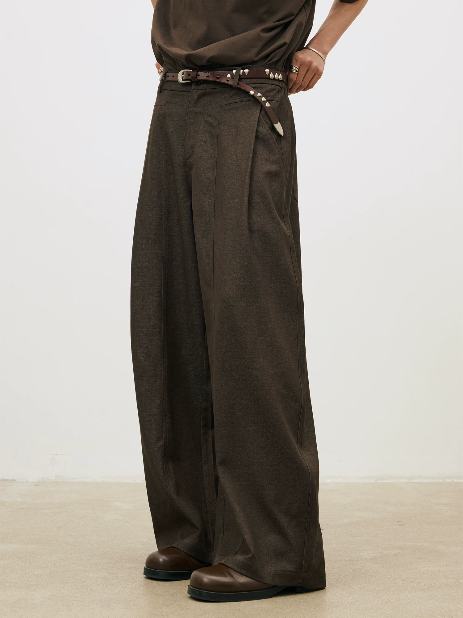 LR Single Pleated Diagonal Pocket Elegant Casual Trousers