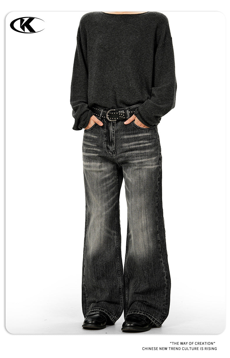 11KN American Washed 3D Whiskering Straight Leg Jeans
