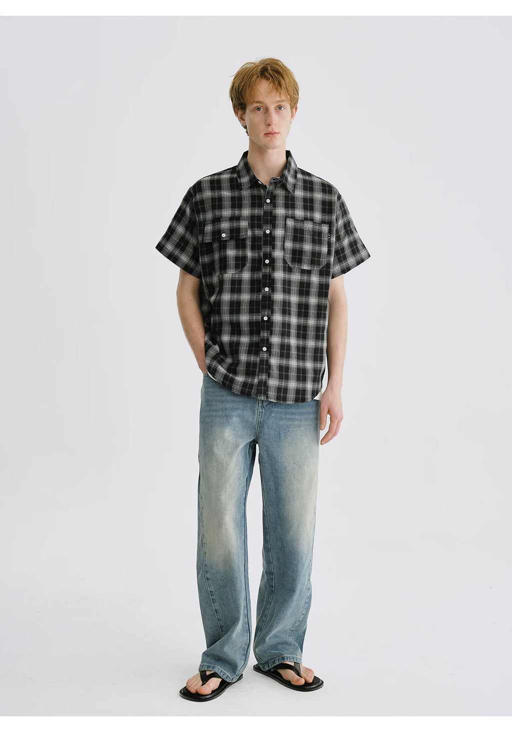 LIVINGTOWN Vintage Loose Casual Checked Short Sleeve Shirt