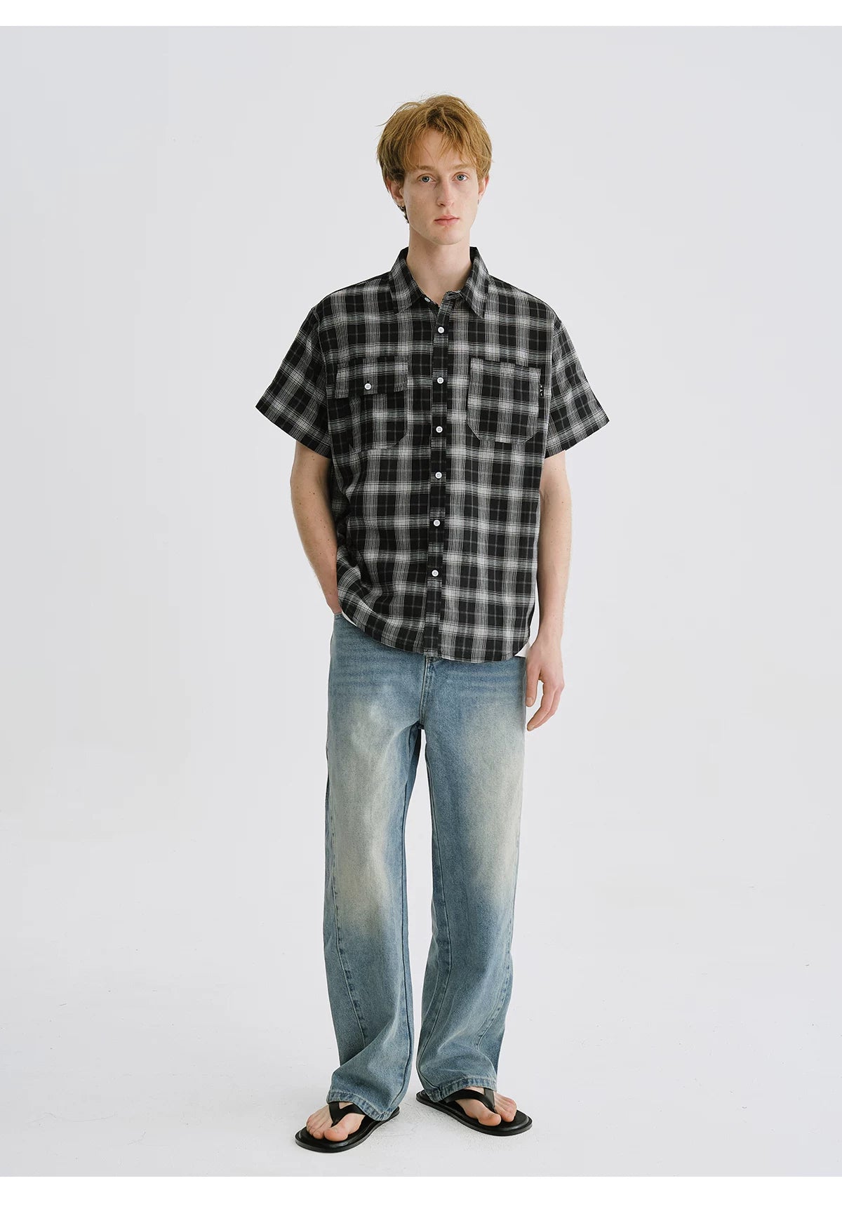 LIVINGTOWN Vintage Loose Casual Checked Short Sleeve Shirt