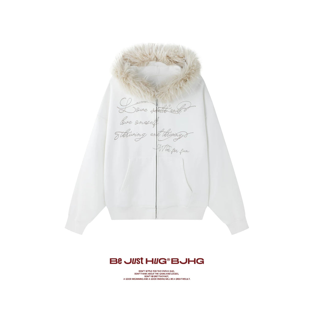 BJHG Vintage Fleece Collar Hooded Sweater Jacket