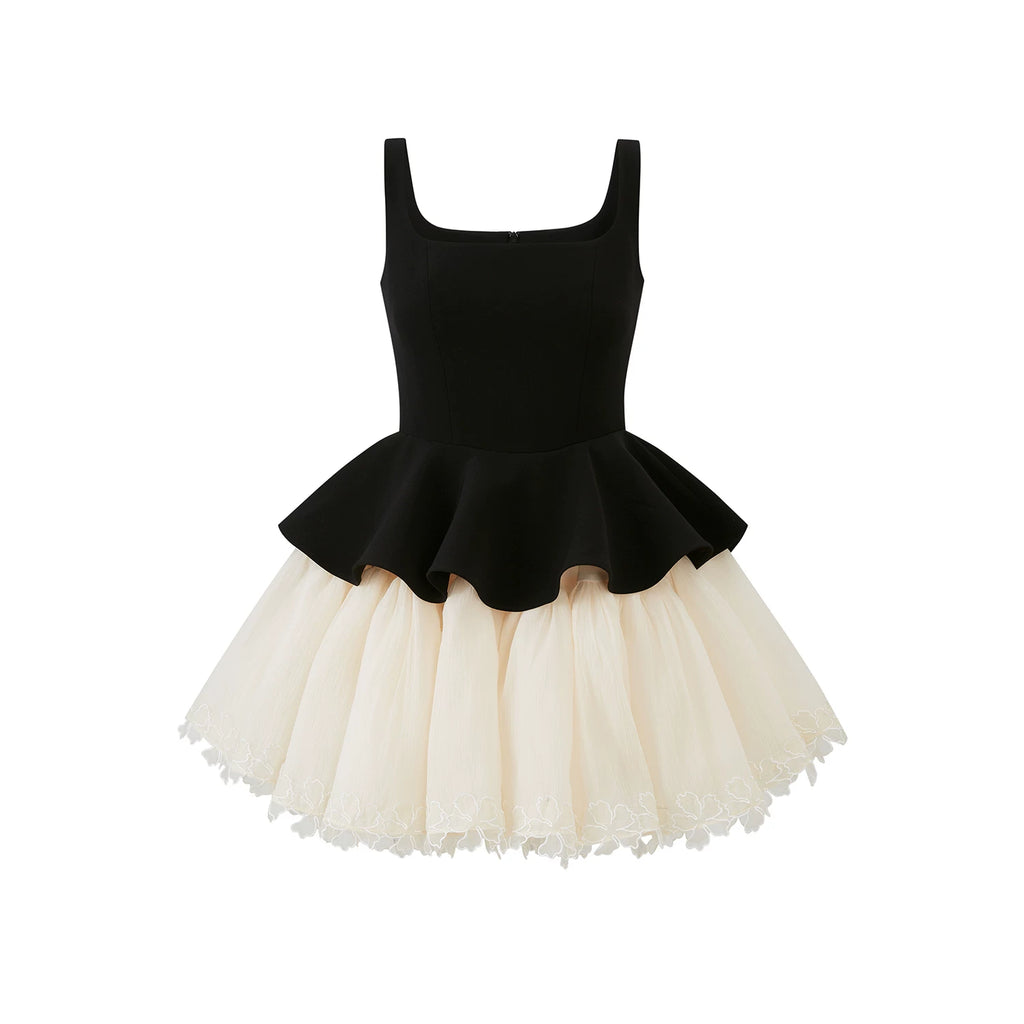 Avenement Lace Embroidered Square Neck Dress