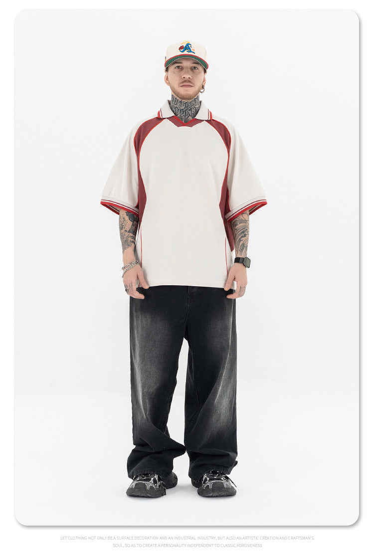 FORGIVNESS Lapel Contrasting Color Splicing Polo Shirt