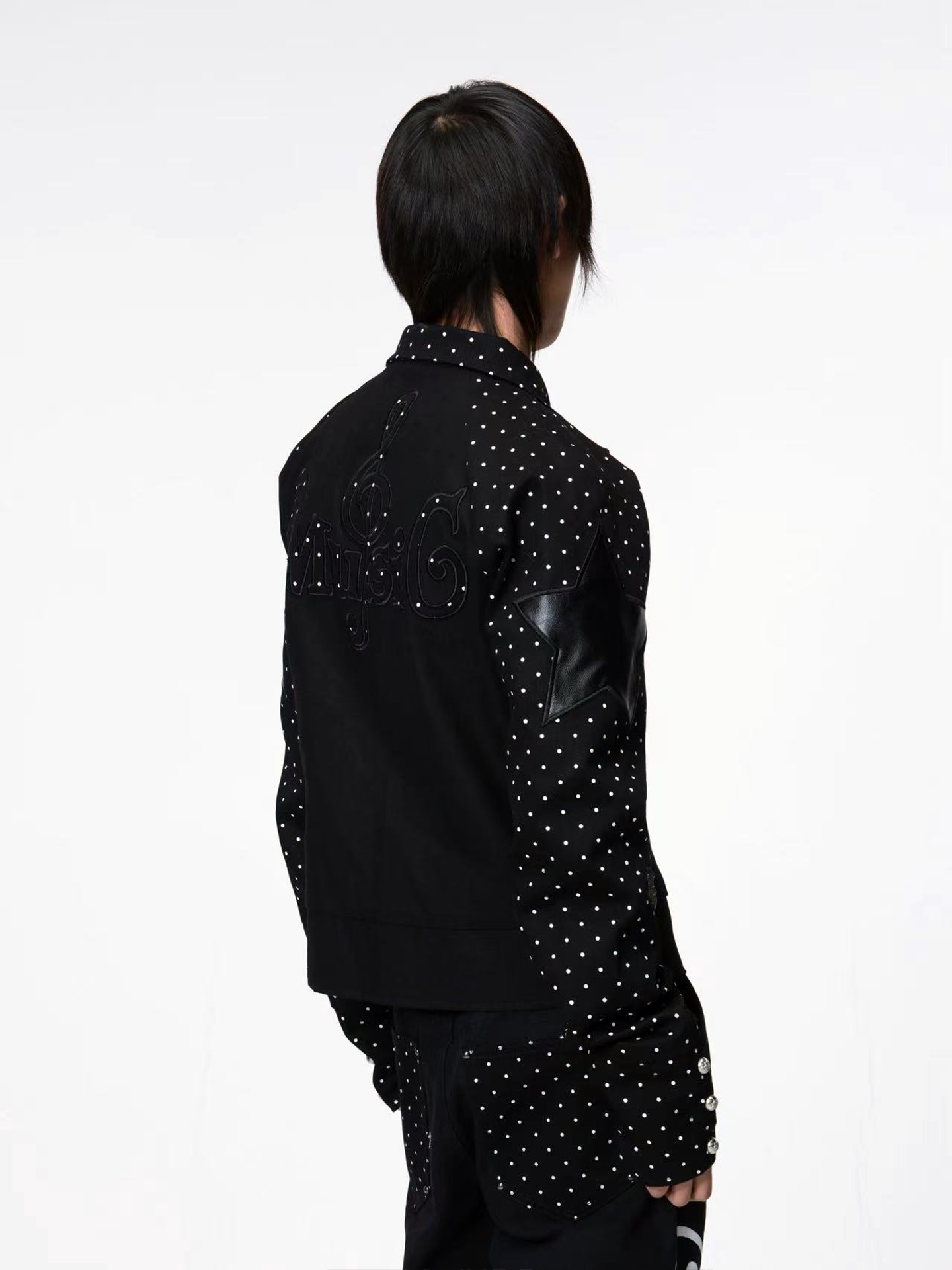 DETW Vintage Polka Dot Notched Collar Patchwork Jacket