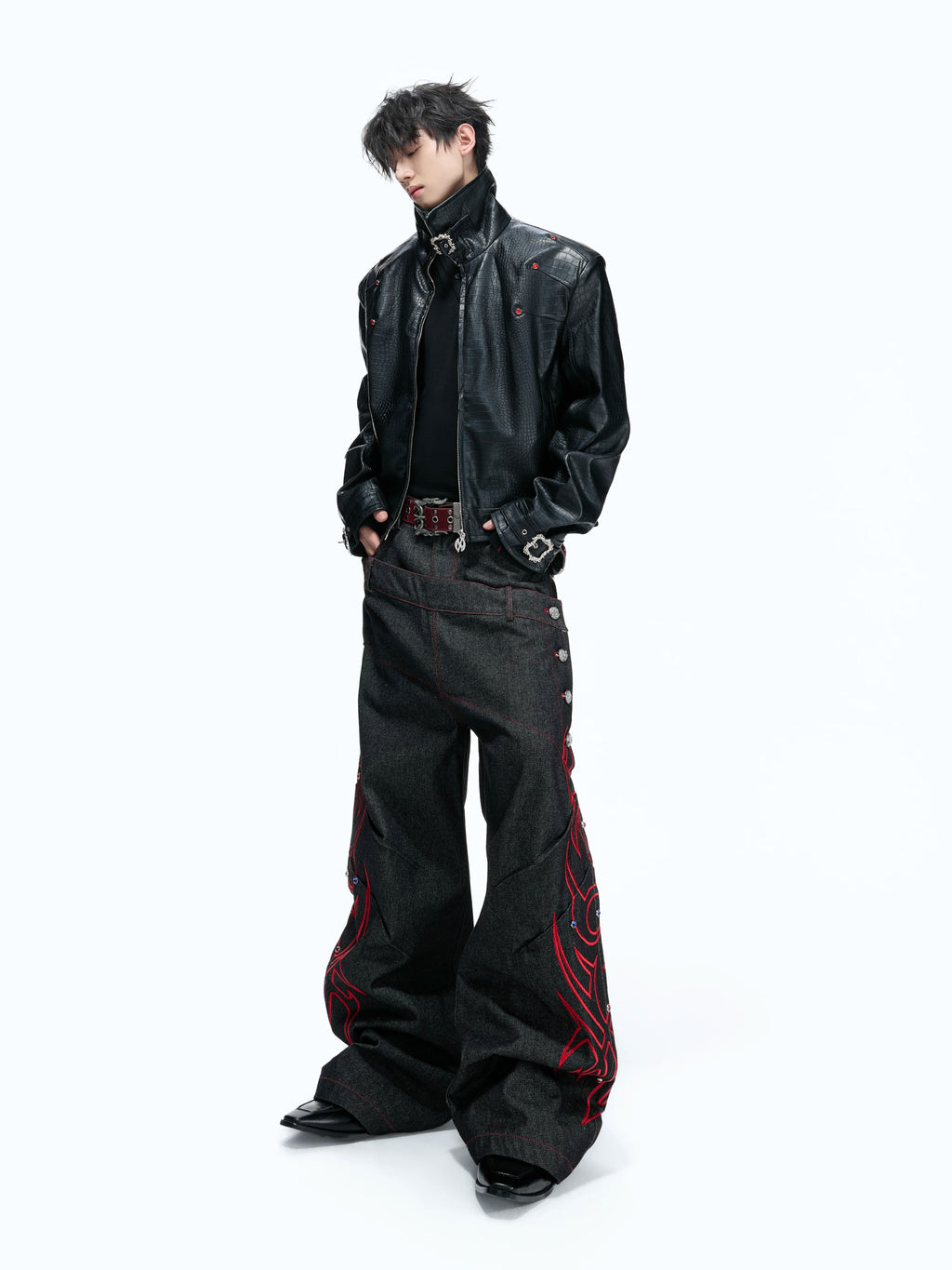 ArguE CulturE Crocodile-Embossed Faux Leather Cropped Jacket