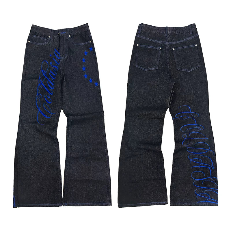 ColdAsia Flower-type Embroidered Original Cow Jeans