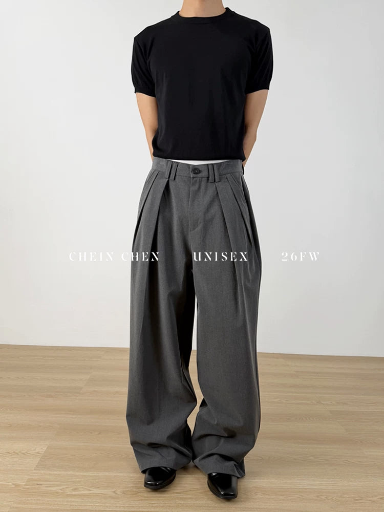 CHEIN CHEN Pleated Relaxed Wide-Leg Trousers