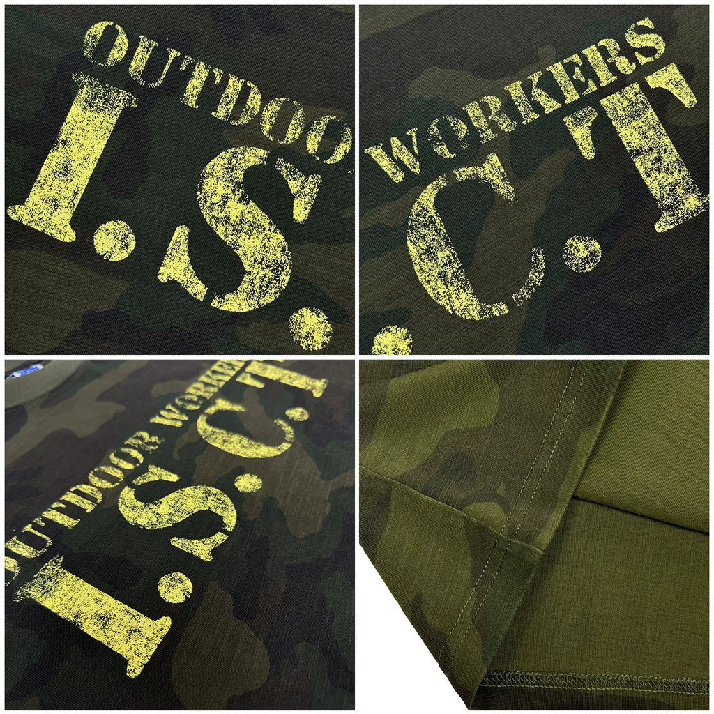 COMICTREE Old Front Shoulder Crew Neck Camouflage Tee