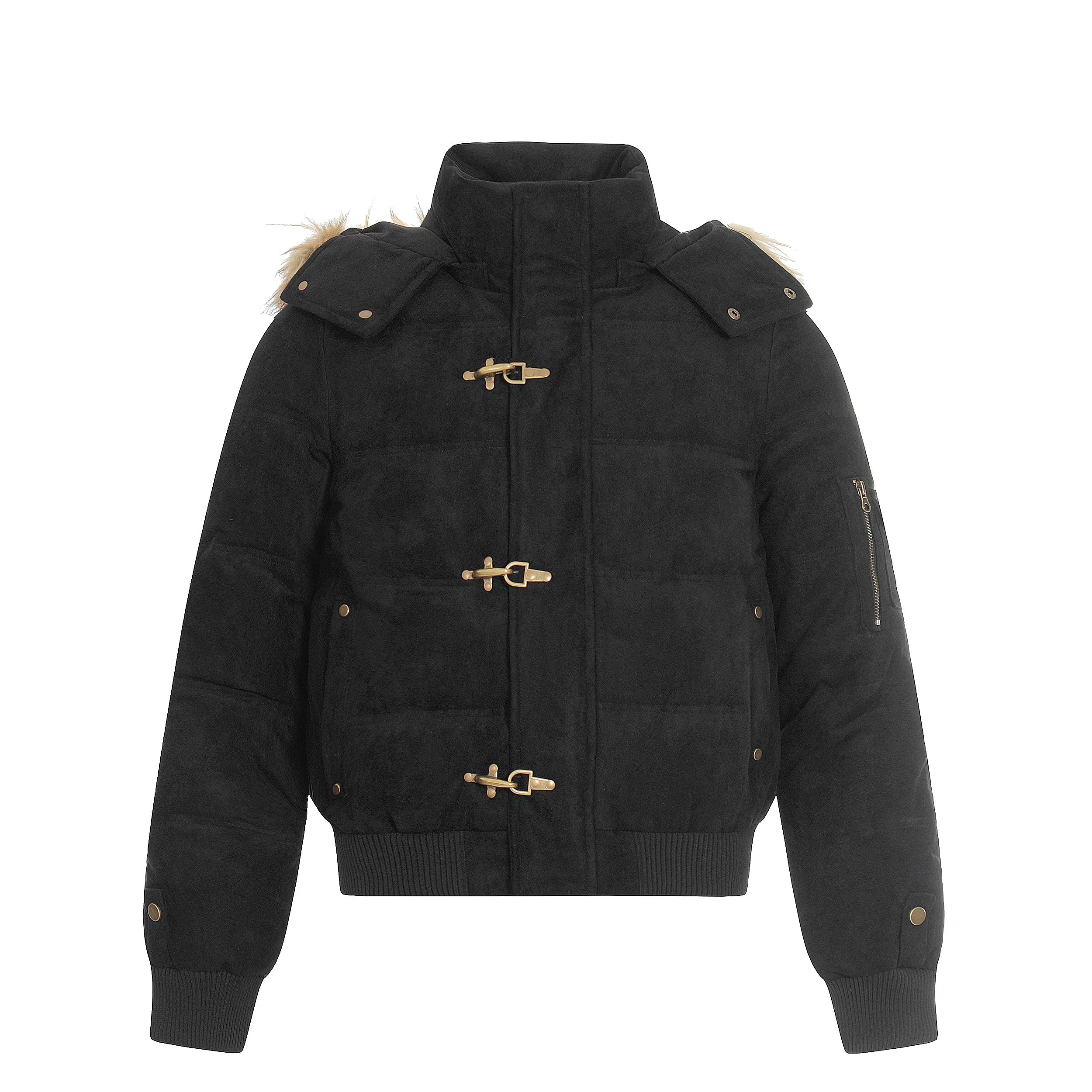 NOMANIAI Vintage Suede Hooded Removable Stand-Up Jacket